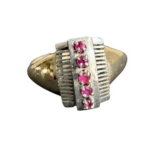 Vintage 14k White Gold Ruby Ring Art Deco MCM Real Gold Size 5‎